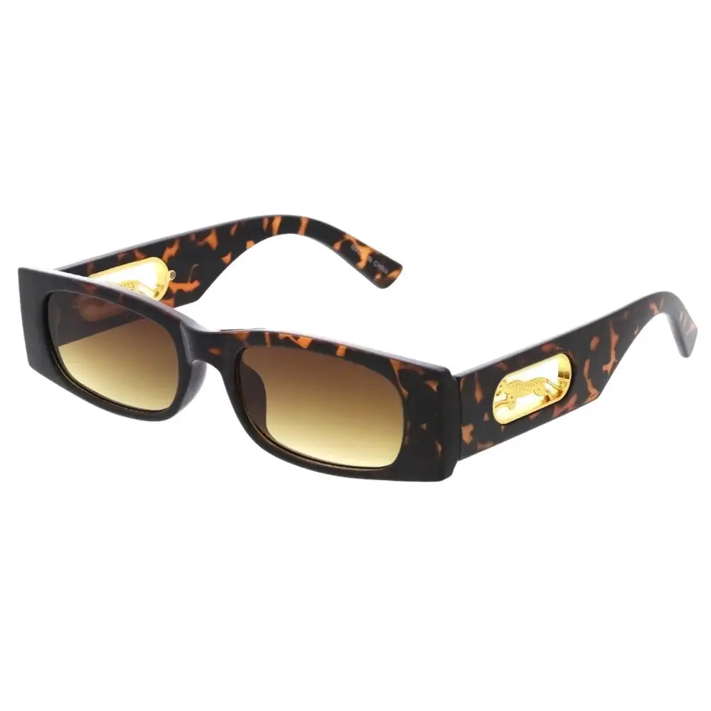 Tortoiseshell acetate sunglasses set of 12 with gold-tone leopard emblem accents and gradient brown lenses