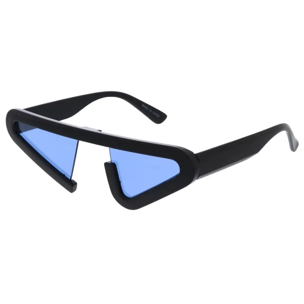 Set of 12 black-framed sunglasses with angular geometric lenses and vibrant blue tinted lenses labeled sa913