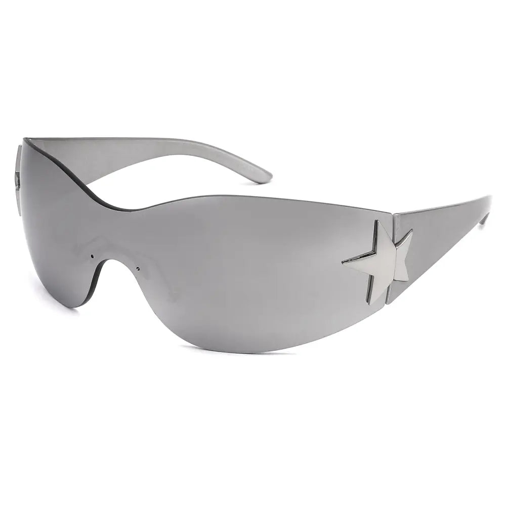 Juego de 12 gafas de sol plateadas en forma de estrella con lentes de espejo y montura metálica