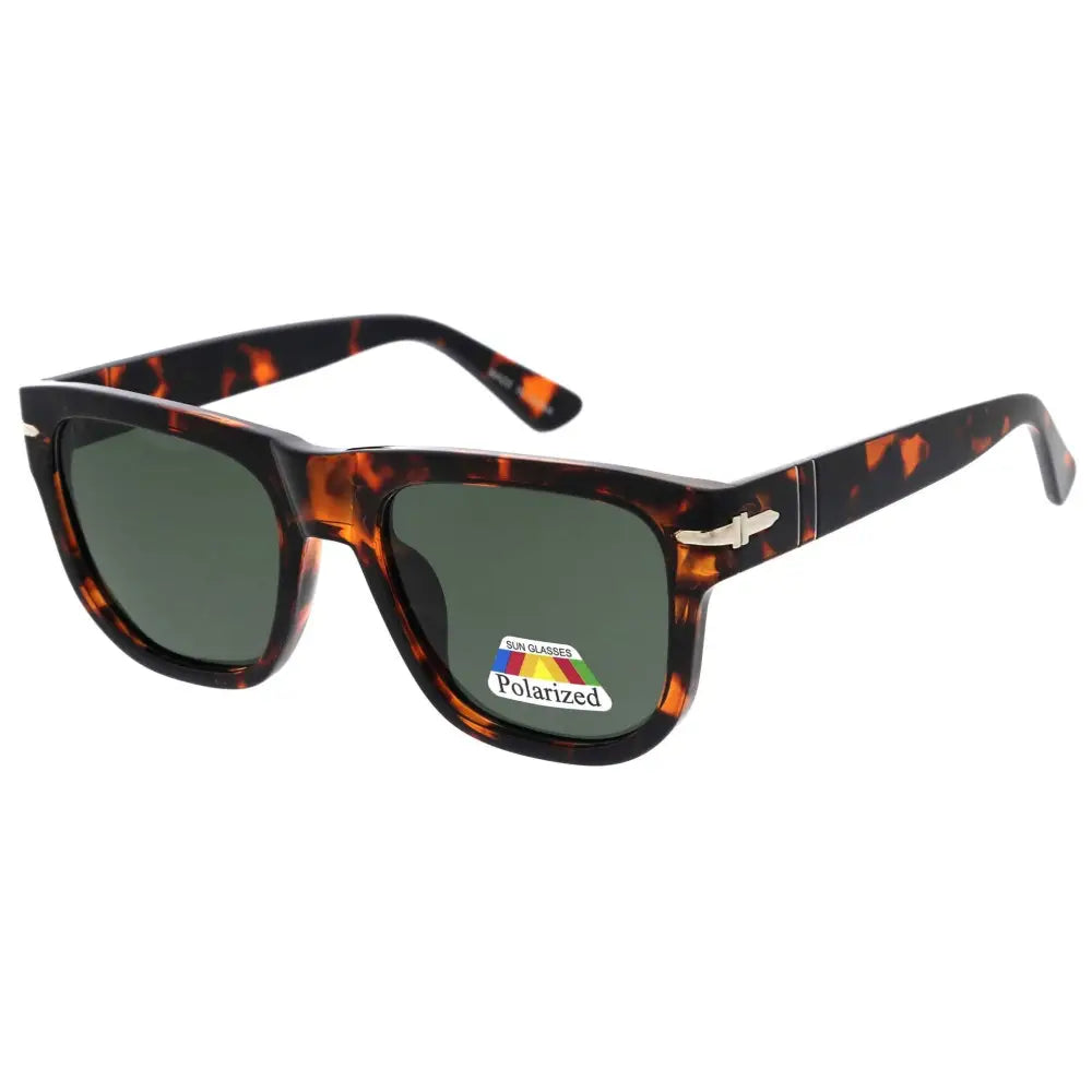 Tortoiseshell-patterned sunglasses with dark green polarized lenses in a set of 12, model sa983p