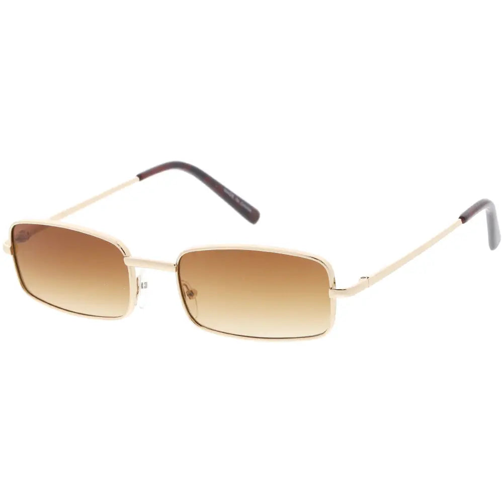 Gold-toned rectangular sunglasses with gradient brown lenses and dark temple tips w3280 set of 12