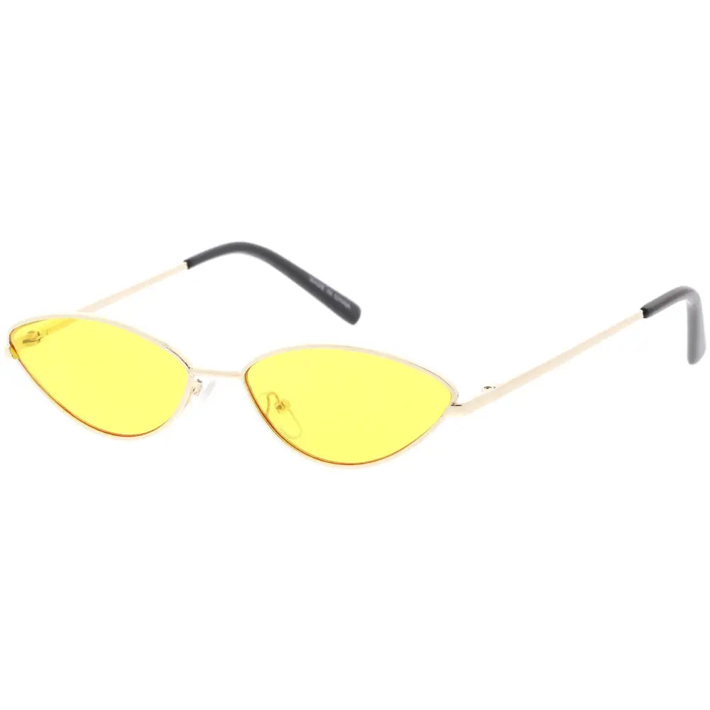 Gafas de sol ojo de gato con tinte amarillo, montura metálica estilizada y terminales negros w3286, juego de 12