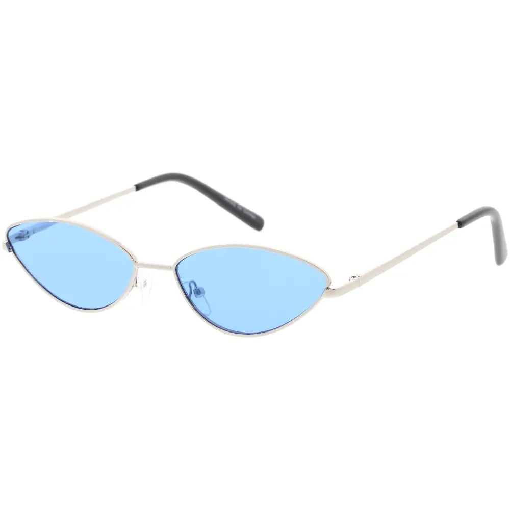 Gafas de sol ojo de gato de montura plateada con lentes azul claro y terminales negros w3286, juego de 12