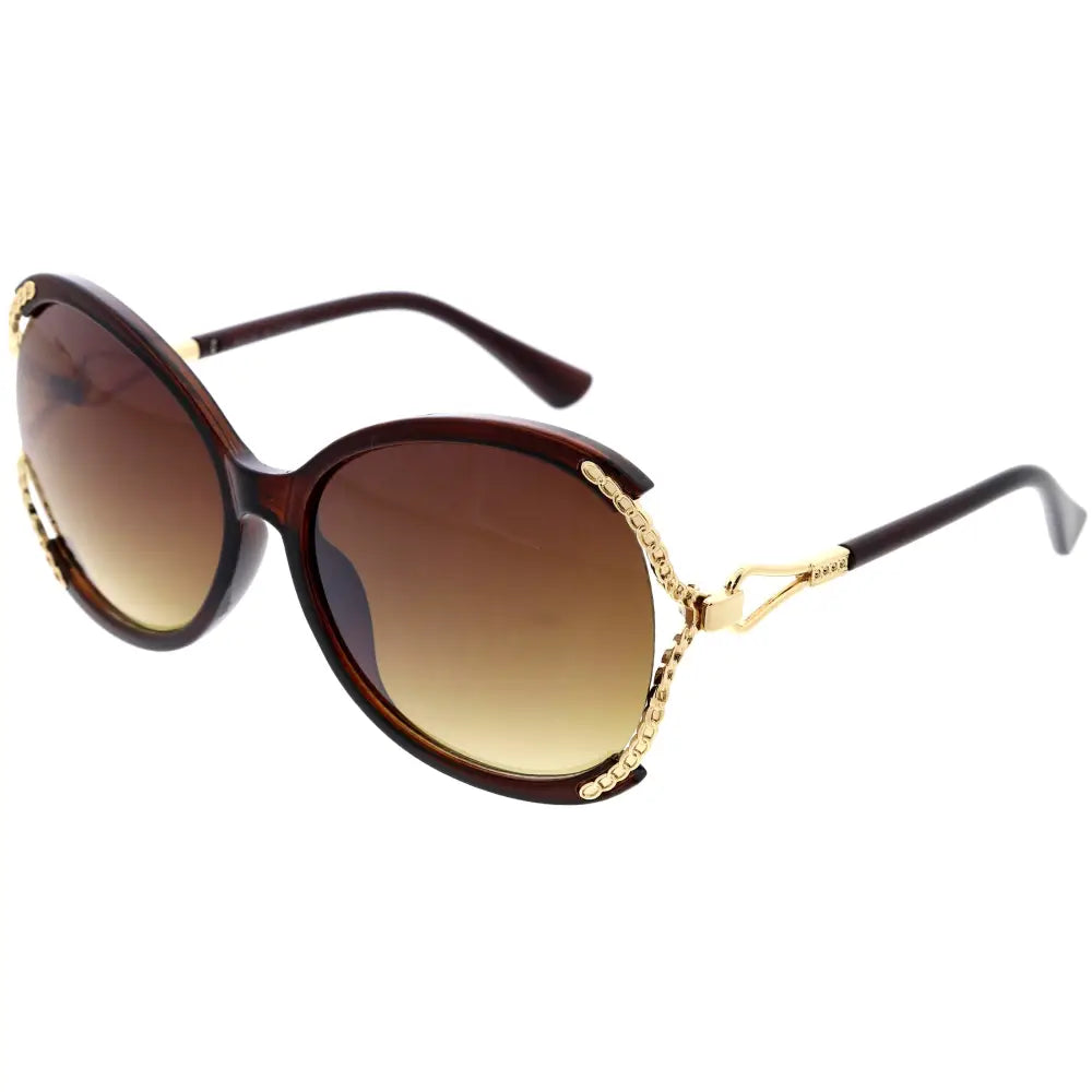 Brown tortoiseshell sunglasses with gold chain detailing and gradient brown lenses w3338 set of 12