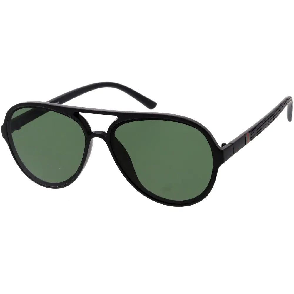 Gafas de sol de aviador negras con lentes verdes y varillas texturizadas, juego de 12 W3367