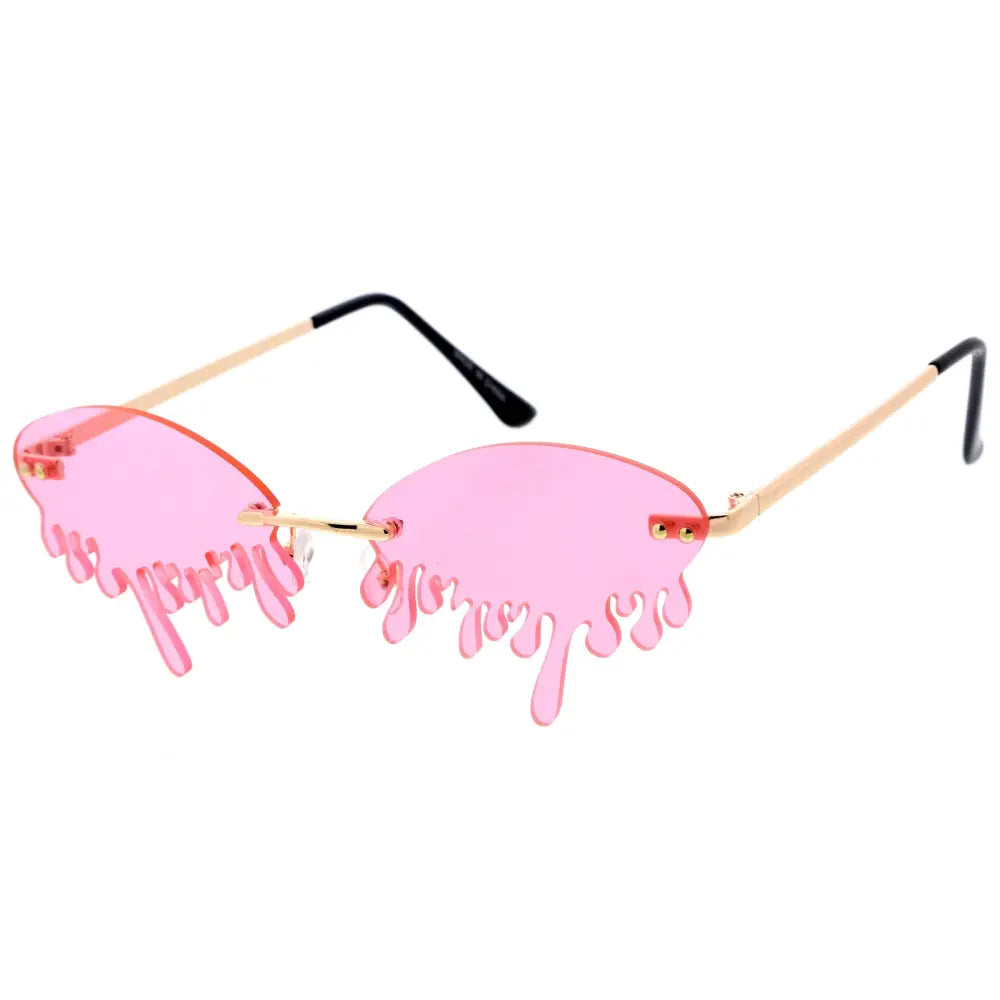 Set of 12 pink dripping sunglasses with gold-tone metal frames and black temple tips