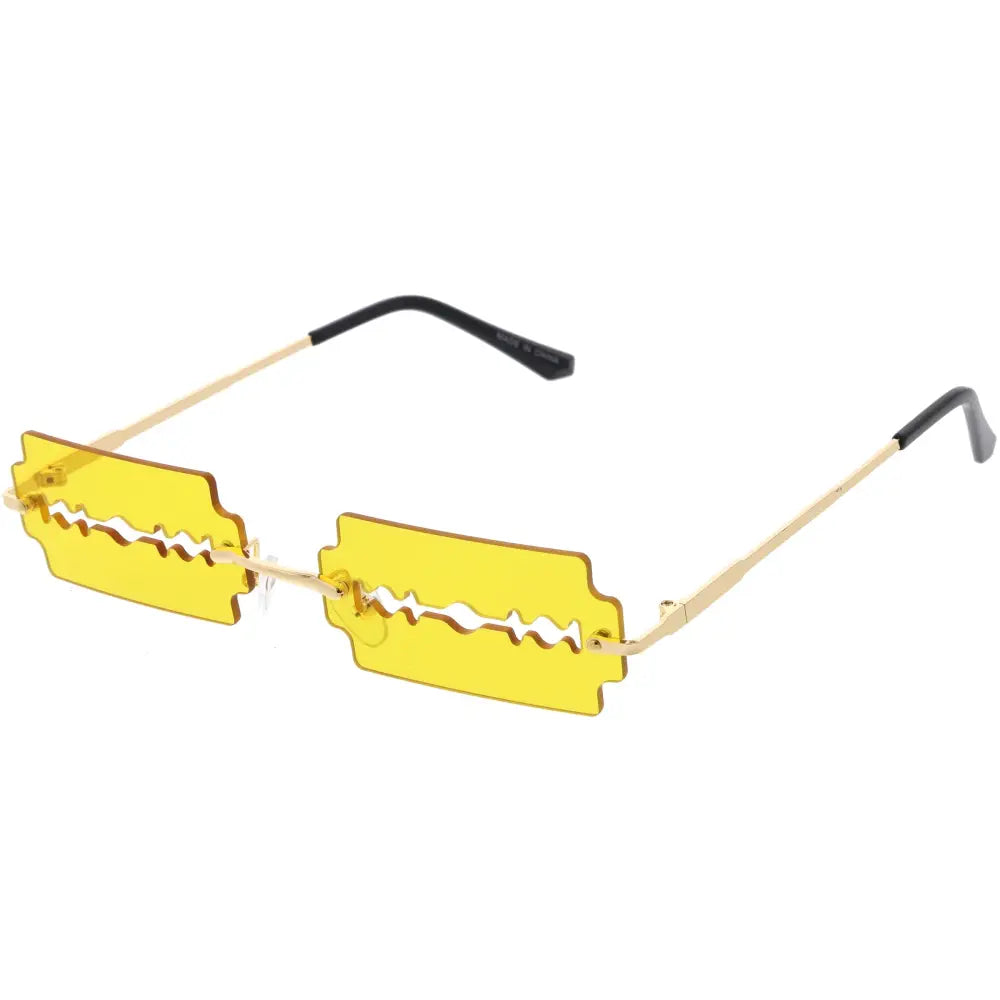 Yellow razor blade-shaped sunglasses with gold metal frames and black temple tips set of 12 W3421