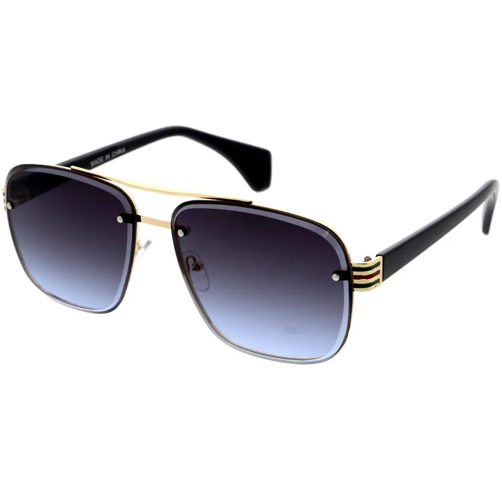 Set of 12 aviator sunglasses with black and gold frames and gradient blue to dark gray lenses model w3474