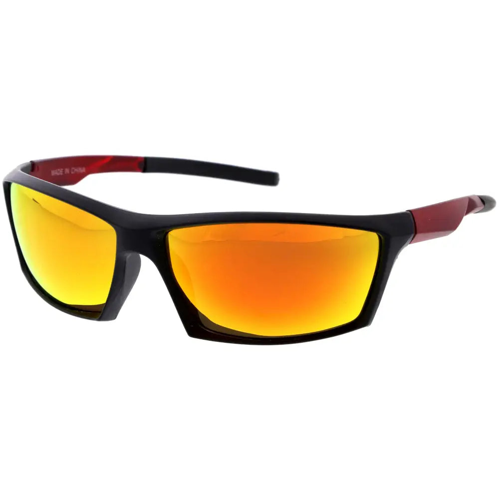 Black and red sport sunglasses with gradient orange-yellow mirrored lenses w3501p set of 12
