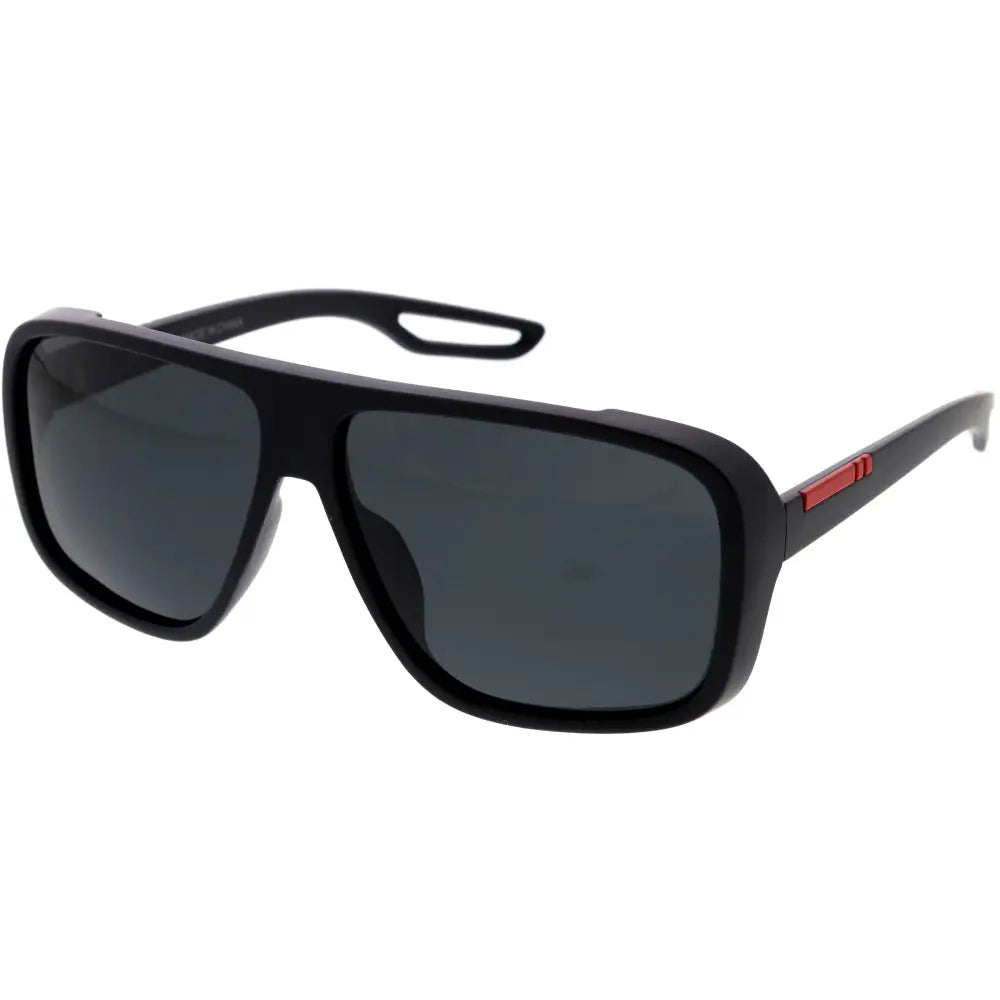 Black sunglasses with rectangular frame, dark gray lenses, and a red accent on the temple w3505p set of 12