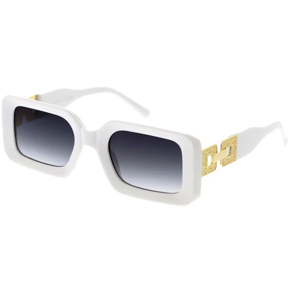 Gafas de sol rectangulares blancas con varillas de cadena dorada y lentes degradados grises, juego de 12 w3506