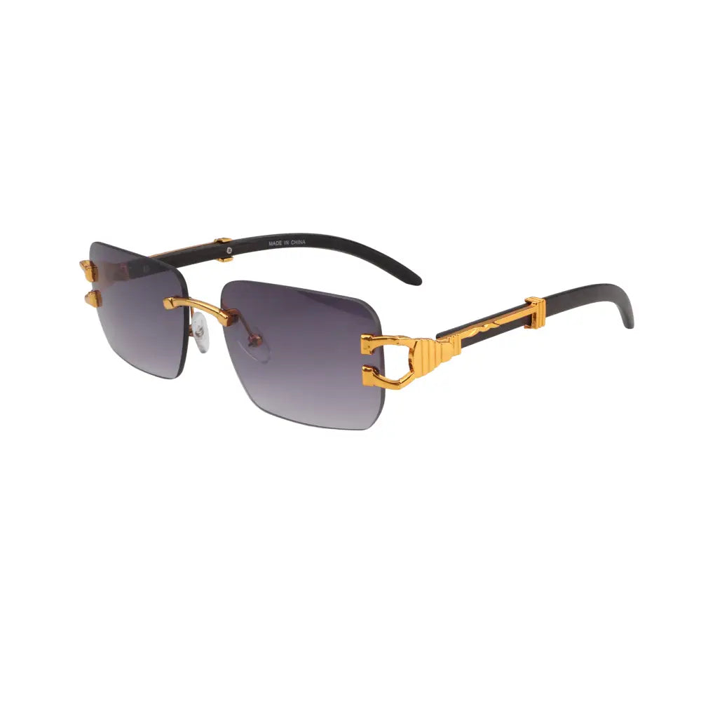 Juego de 12 gafas de sol con montura dorada y negra, lentes degradados grises y forma rectangular, modelo w3514