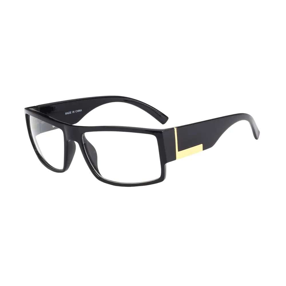Black rectangular-framed glasses with clear lenses and gold accents on the temple in a set of 12 W3517CL