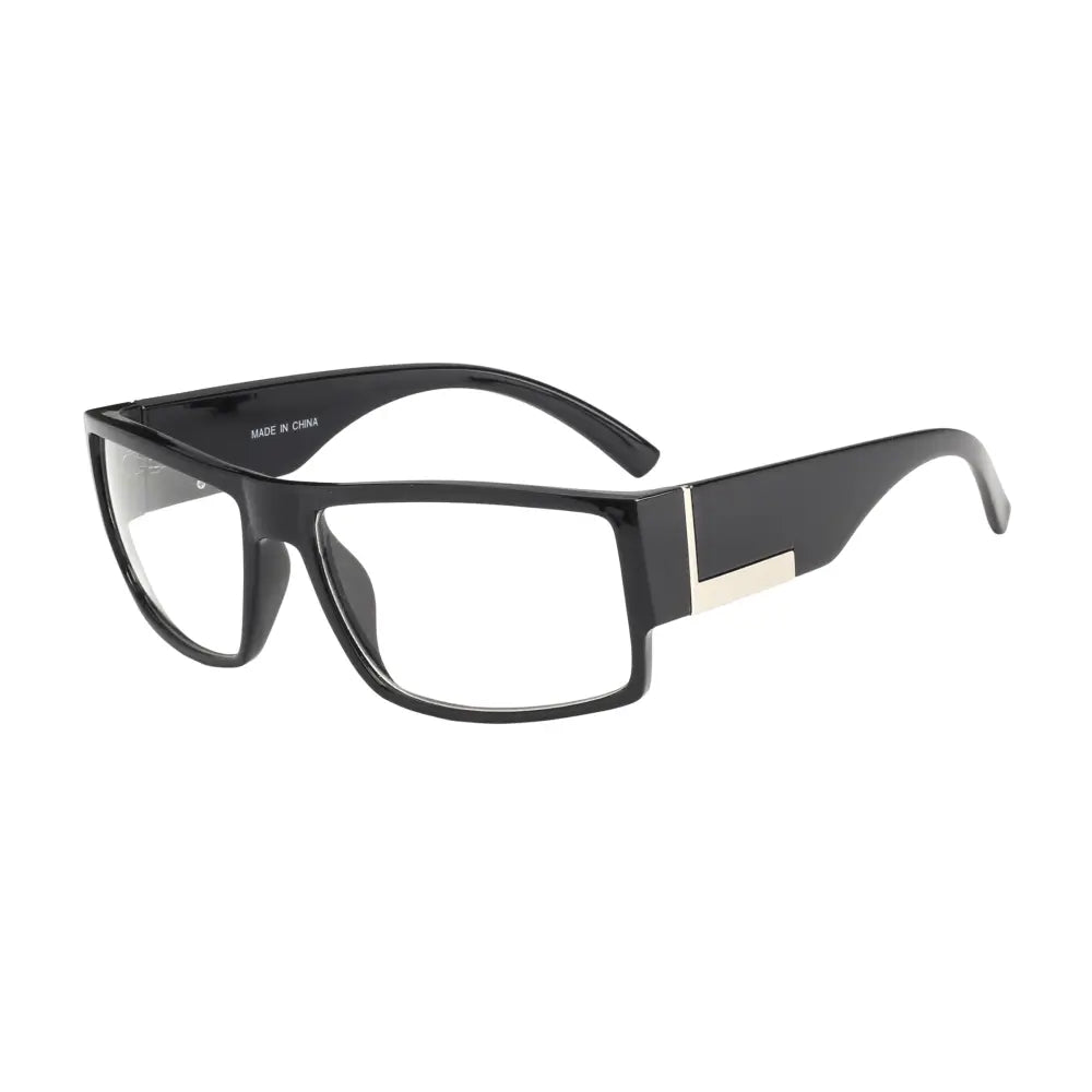 Black rectangular-framed glasses with clear lenses and silver accents on the temples in a set of 12 W3517CL