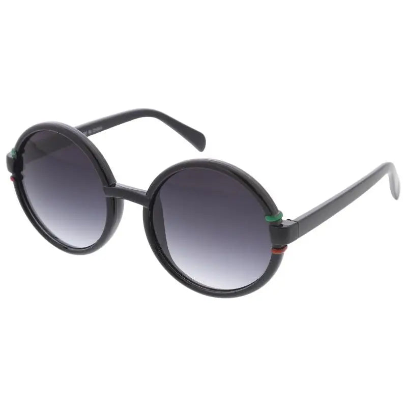 Juego de 12 gafas de sol redondas negras con lentes degradados grises y detalles verdes y rojos en las varillas W3521