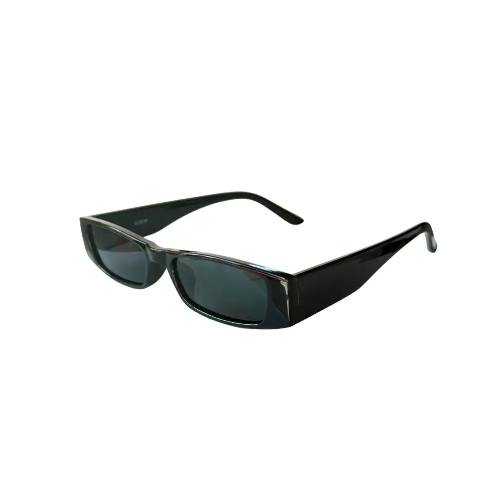 Set of 12 black rectangular sunglasses with dark gray lenses and glossy finish