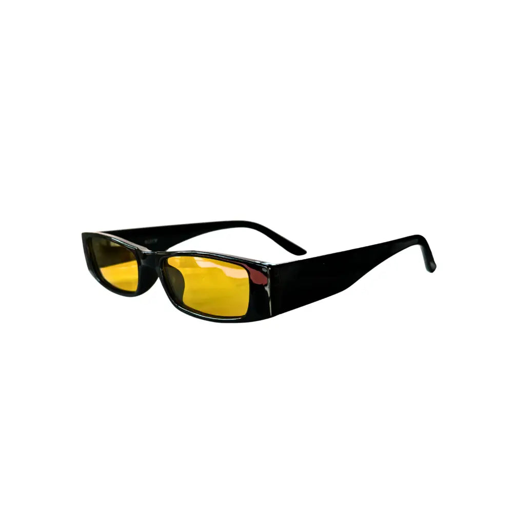 Set of 12 black-framed sunglasses with vibrant yellow mirrored lenses model w3528