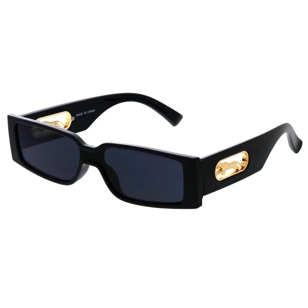 Gafas de sol rectangulares negras con emblemas de tigre dorados en las varillas, juego de 12 w3531