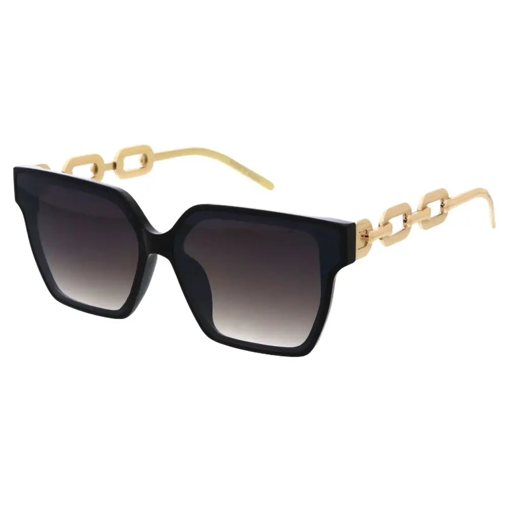 Gafas de sol de montura cuadrada negra con varillas de cadena dorada y lentes degradados grises w3534, juego de 12