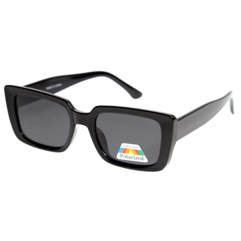 Black rectangular sunglasses with dark gray polarized lenses and a glossy frame w3550p set of 12