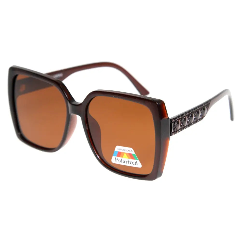 Brown tortoiseshell square-frame sunglasses with studded temple design W3551P set of 12