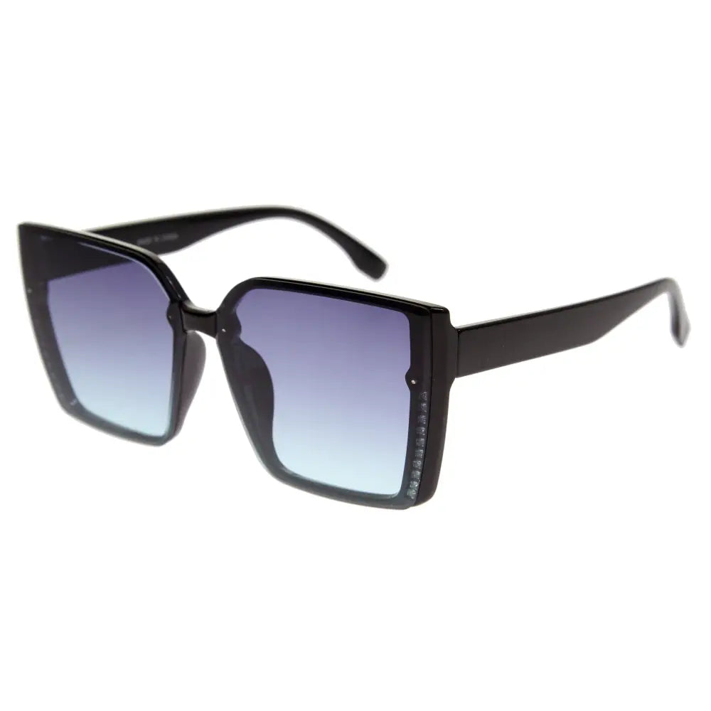 Black square-framed sunglasses with gradient blue lenses and rhinestones along the outer edge set of 12 w3553
