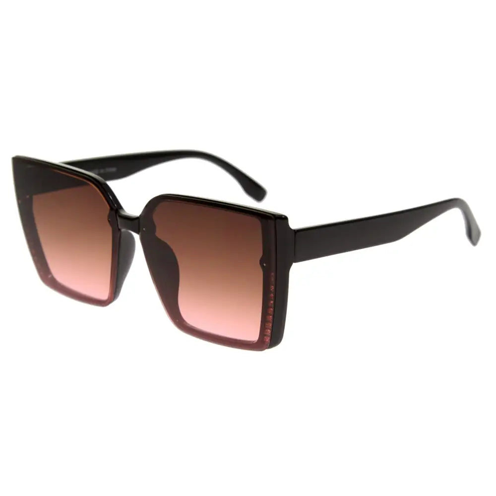 Gafas de sol de montura cuadrada negra con lentes degradados de marrón a rosa, juego de 12, diseño moderno y estilizado