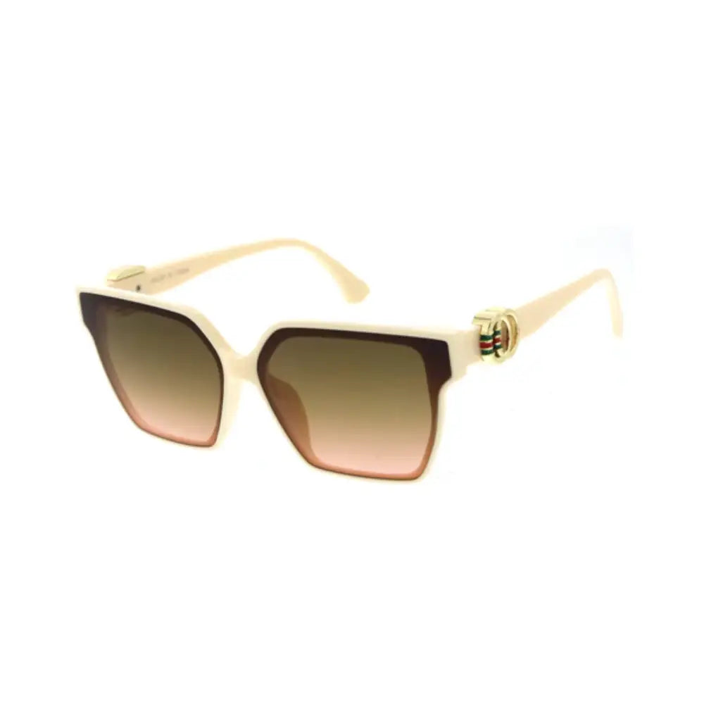 Cream-colored sunglasses with geometric frames and gradient brown lenses set of 12 w3574