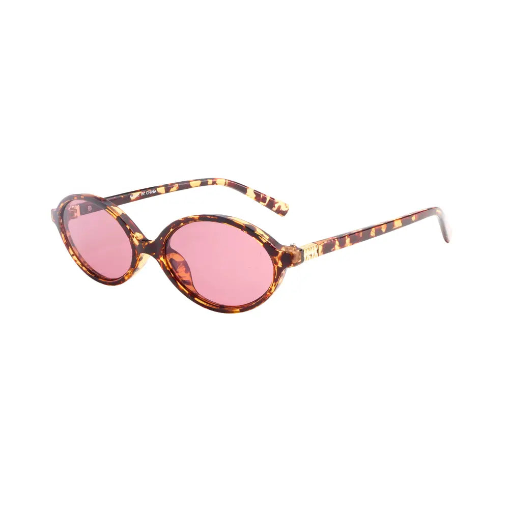 Set of 12 tortoiseshell-framed oval sunglasses with pink lenses and a glossy finish