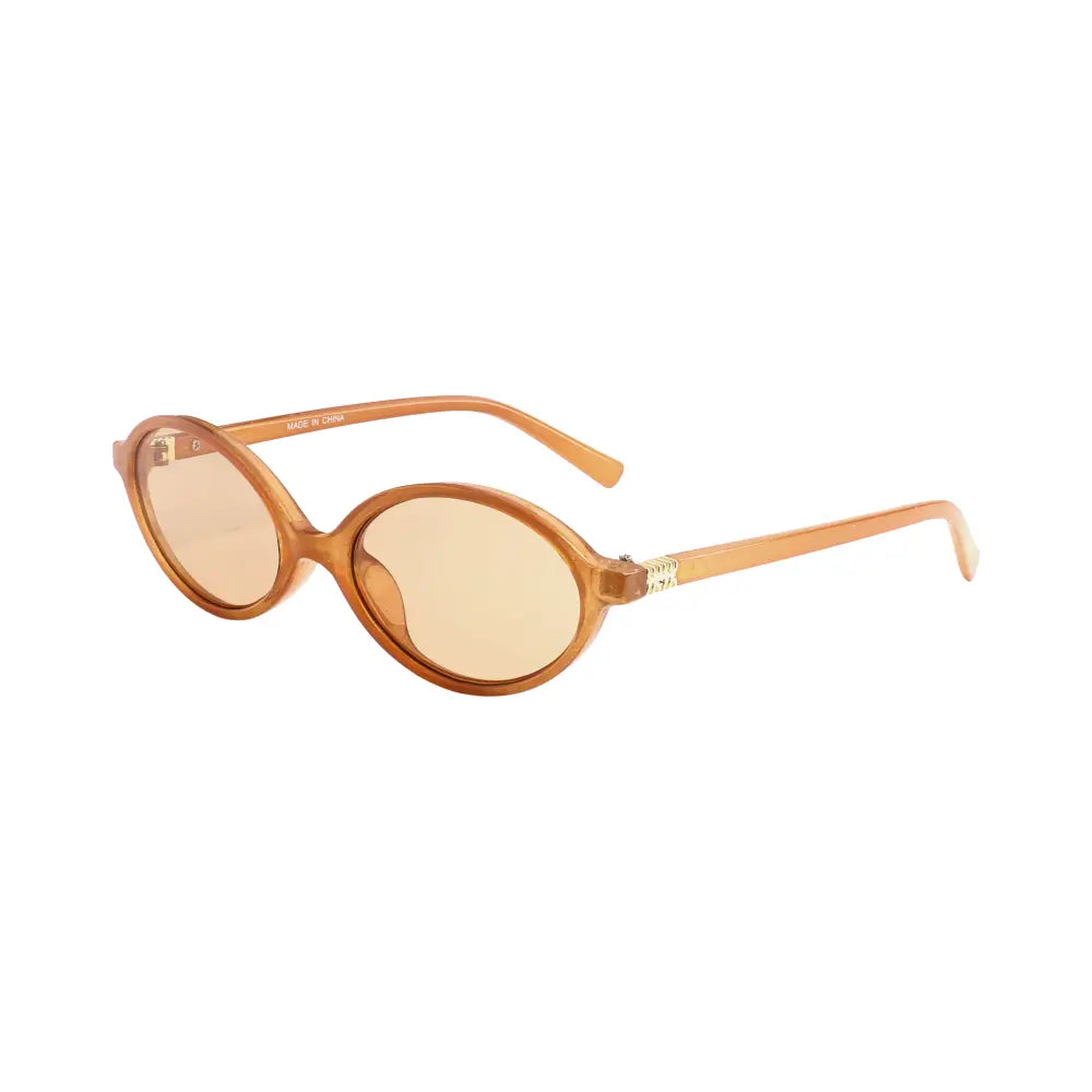 Gafas de sol ovaladas ámbar translúcido con diseño minimalista y sutiles detalles metálicos en las varillas, juego de 12 W3605