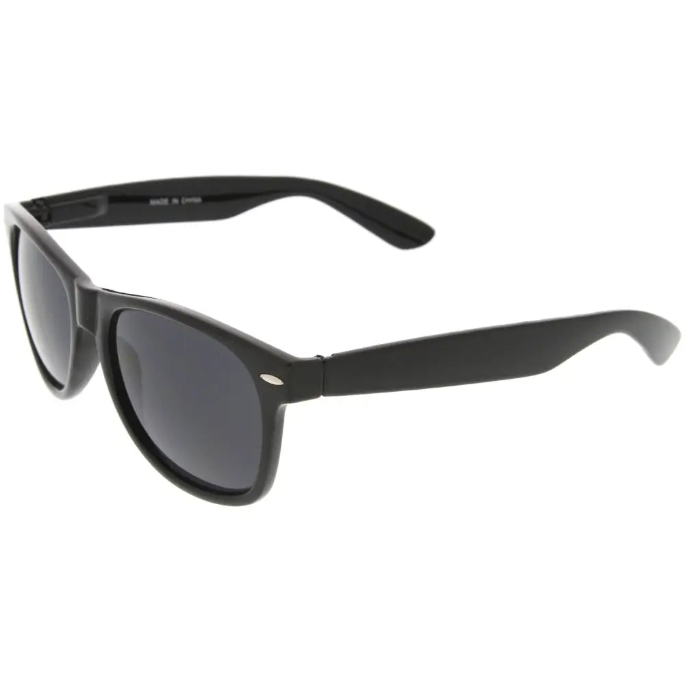 100d set of 12 black plastic-framed sunglasses with dark gray lenses and a classic slightly curved design