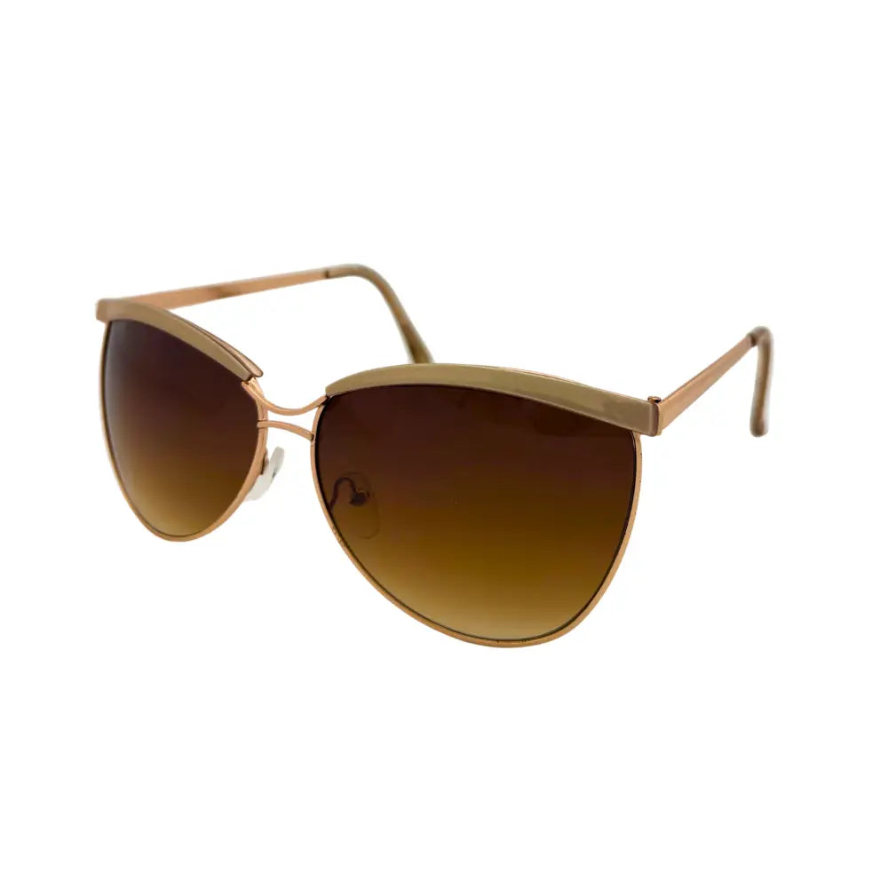 Set of 12 rose gold cat-eye sunglasses with gradient brown lenses and metal frames