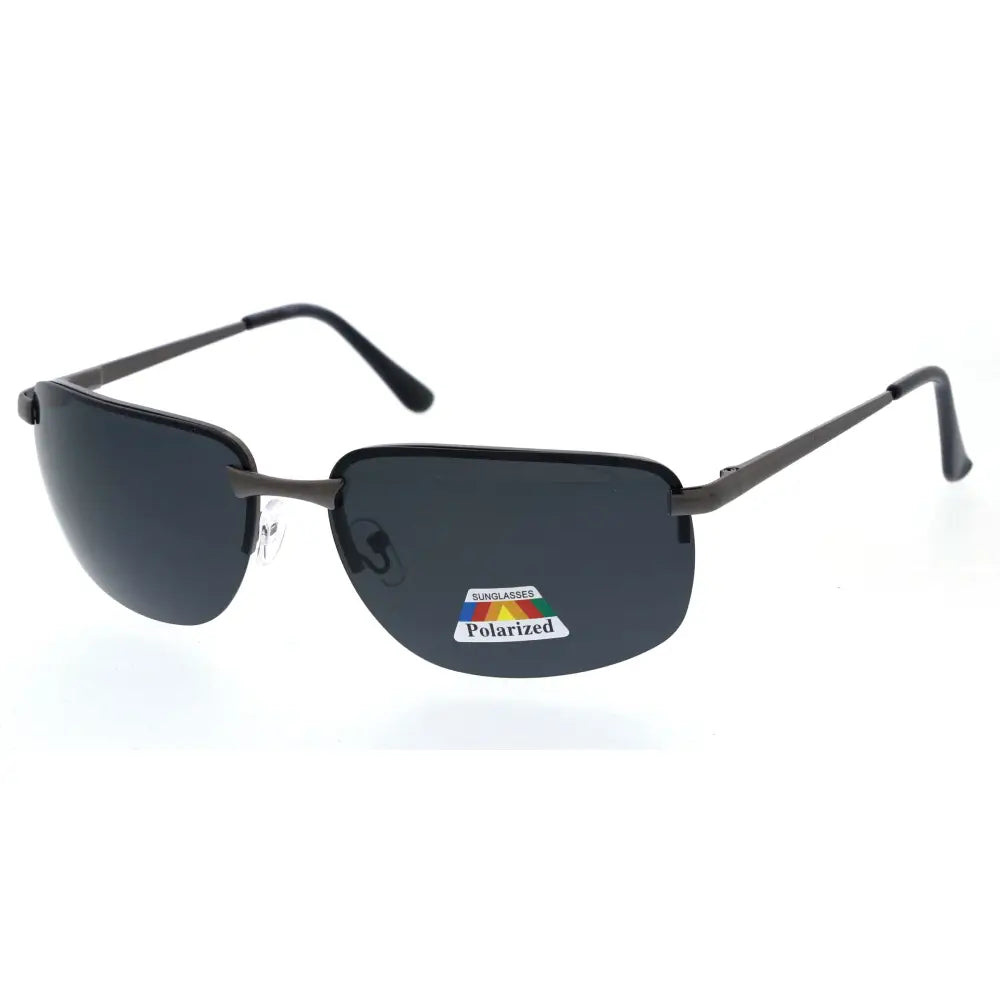 Dark gray rectangular sunglasses with sleek metal frame and polarized lenses in a set of 12 units 139P