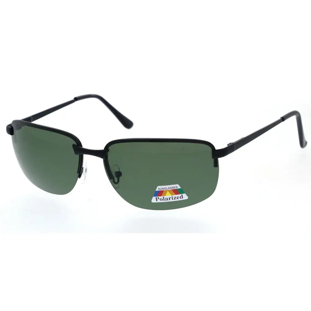 Set of 12 black-framed sunglasses with green polarized lenses and rectangular shape labeled 139P