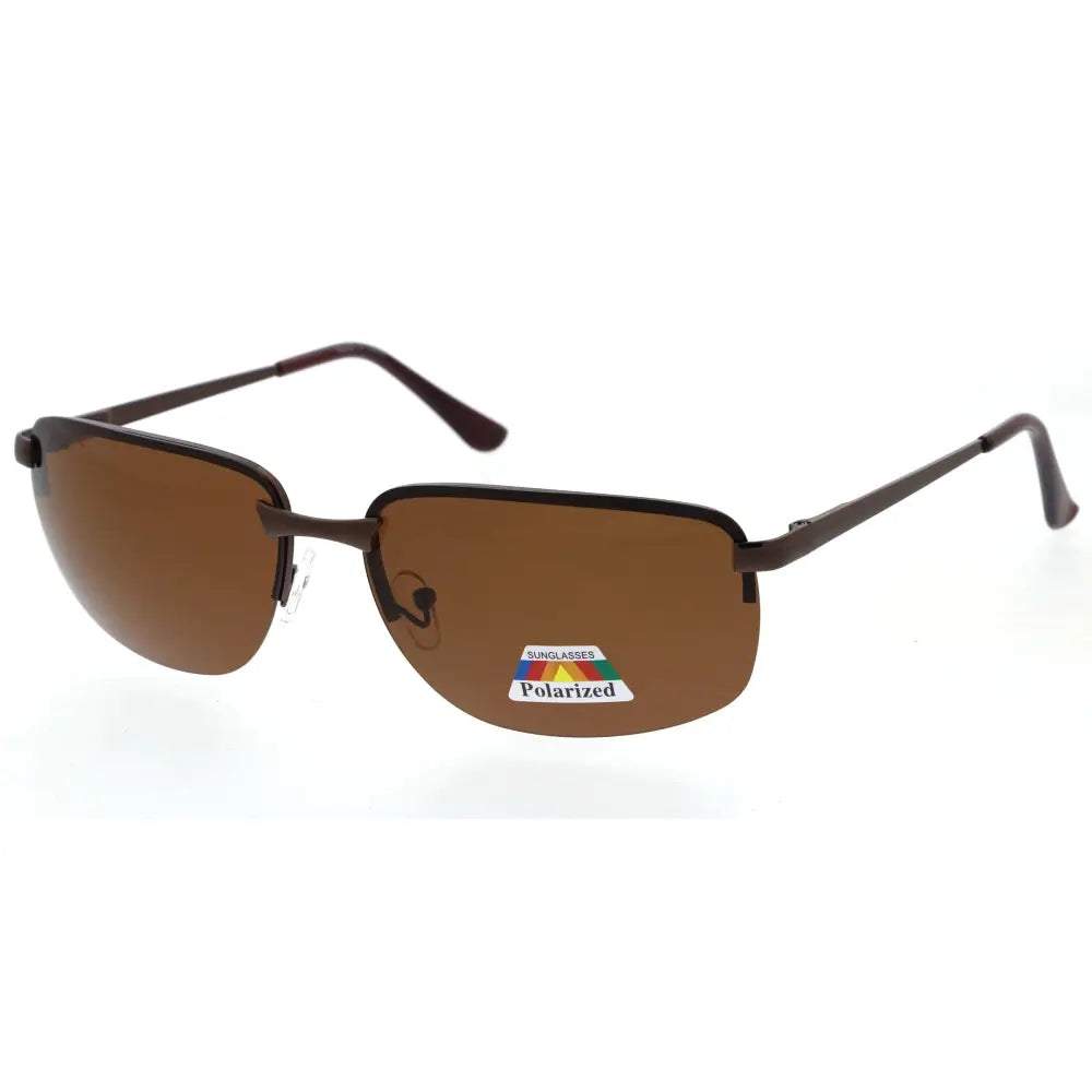 Brown rectangular sunglasses with sleek metal frame and polarized lenses in a set of 12