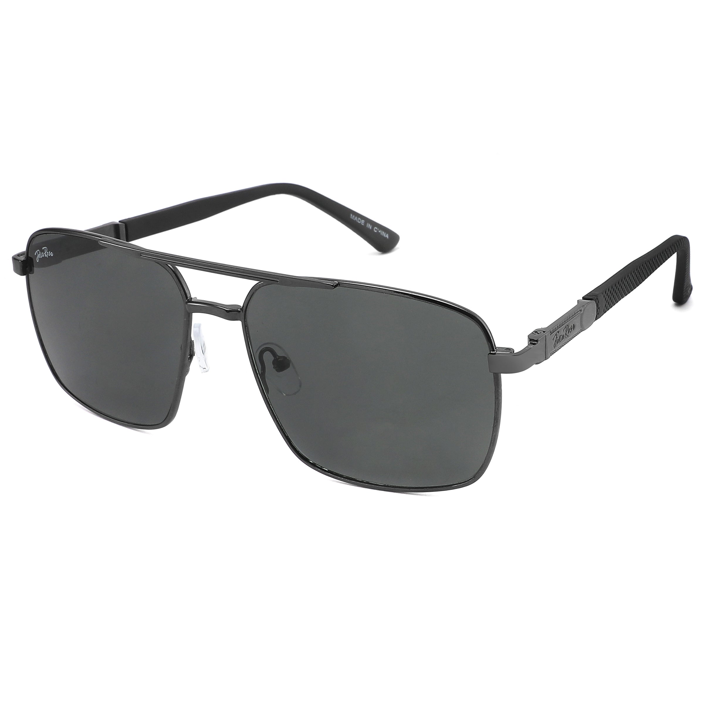 Black sunglasses with a white background