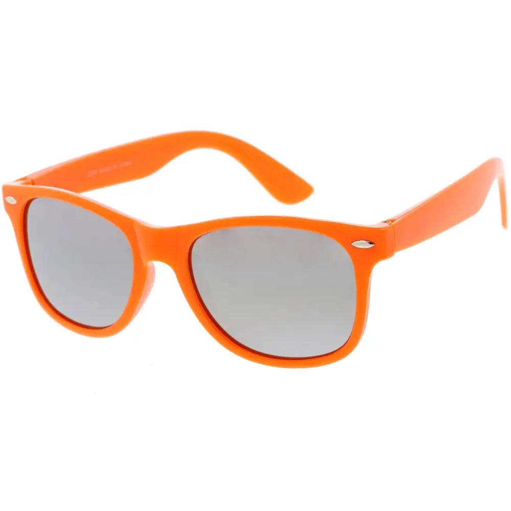Bright orange plastic framed sunglasses with gray gradient lenses in a set of 12