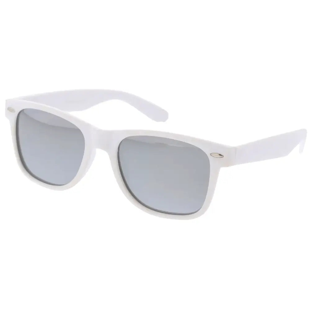 Sunglasses 350r set of 12 with white plastic frames and silver mirrored lenses