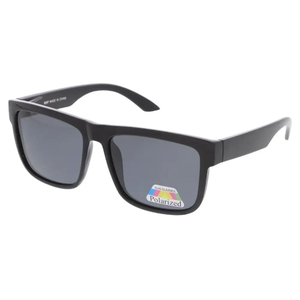 Black rectangular-framed sunglasses with dark gray polarized lenses in a set of 12 titled 899p