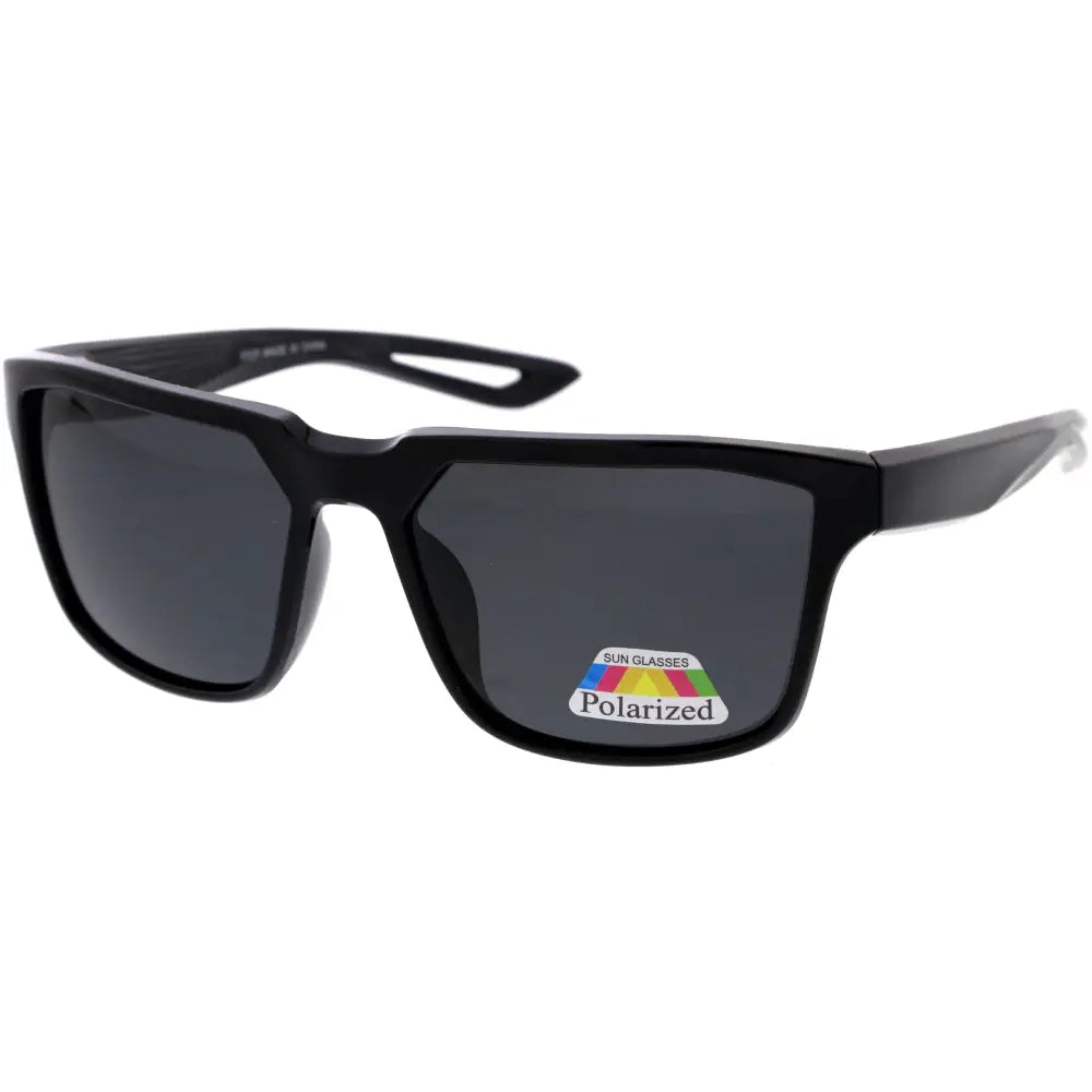 Black rectangular-framed sunglasses with dark gray polarized lenses in a set of 12 model 900p