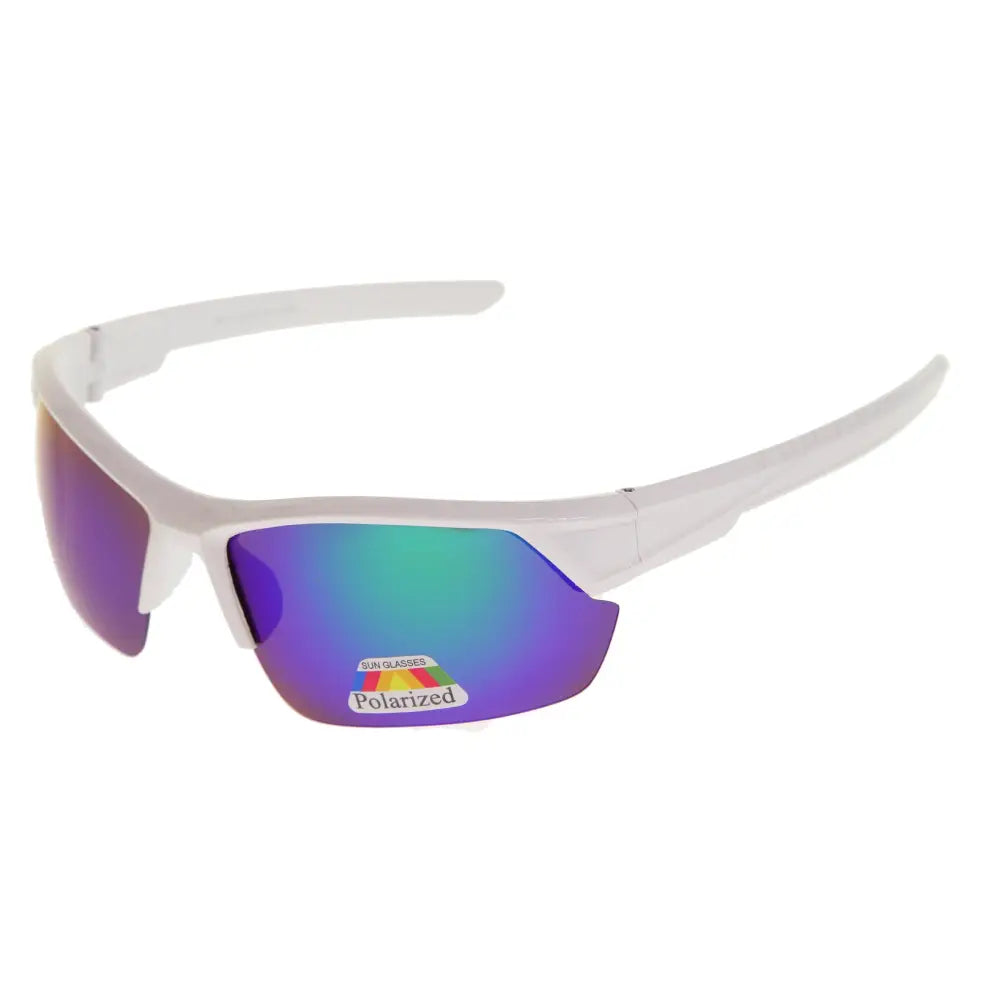 White-framed sports sunglasses with iridescent purple and blue mirrored lenses 901p set of 12