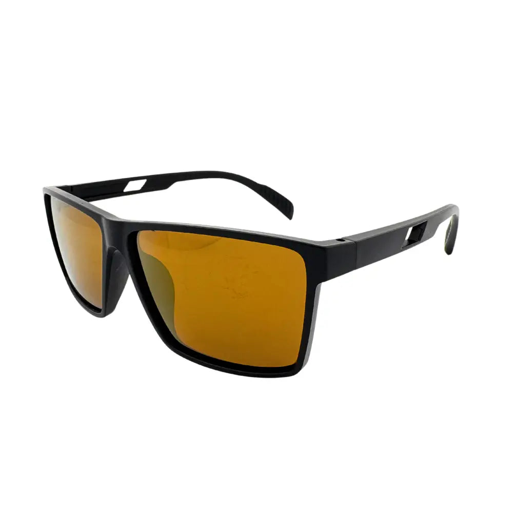 Black-framed sunglasses 909P set of 12 with amber-tinted lenses and sleek modern rectangular design
