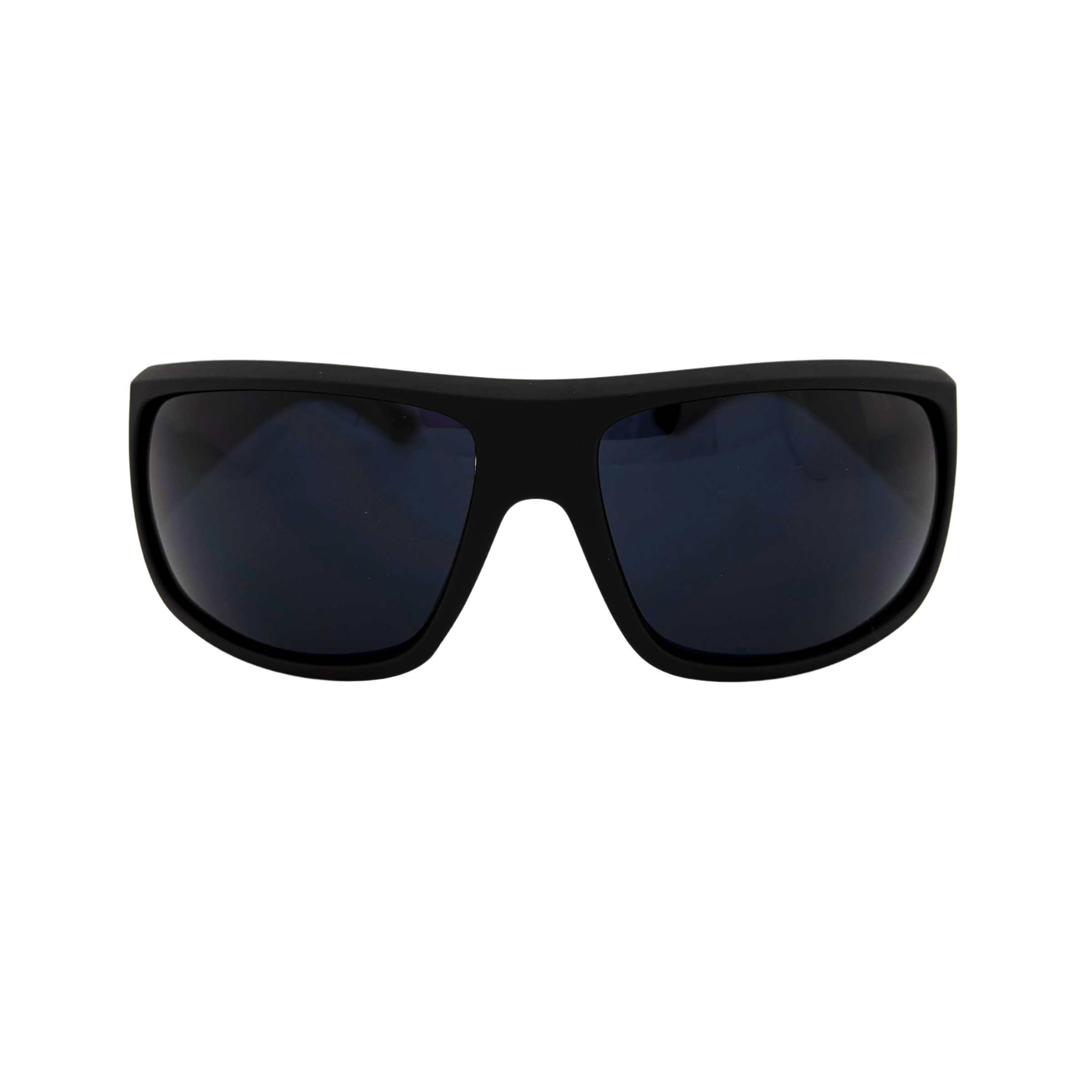 Sport sunglasses in matte and shiny black frames with smoke UV400 lenses, ideal for outdoor and active wear