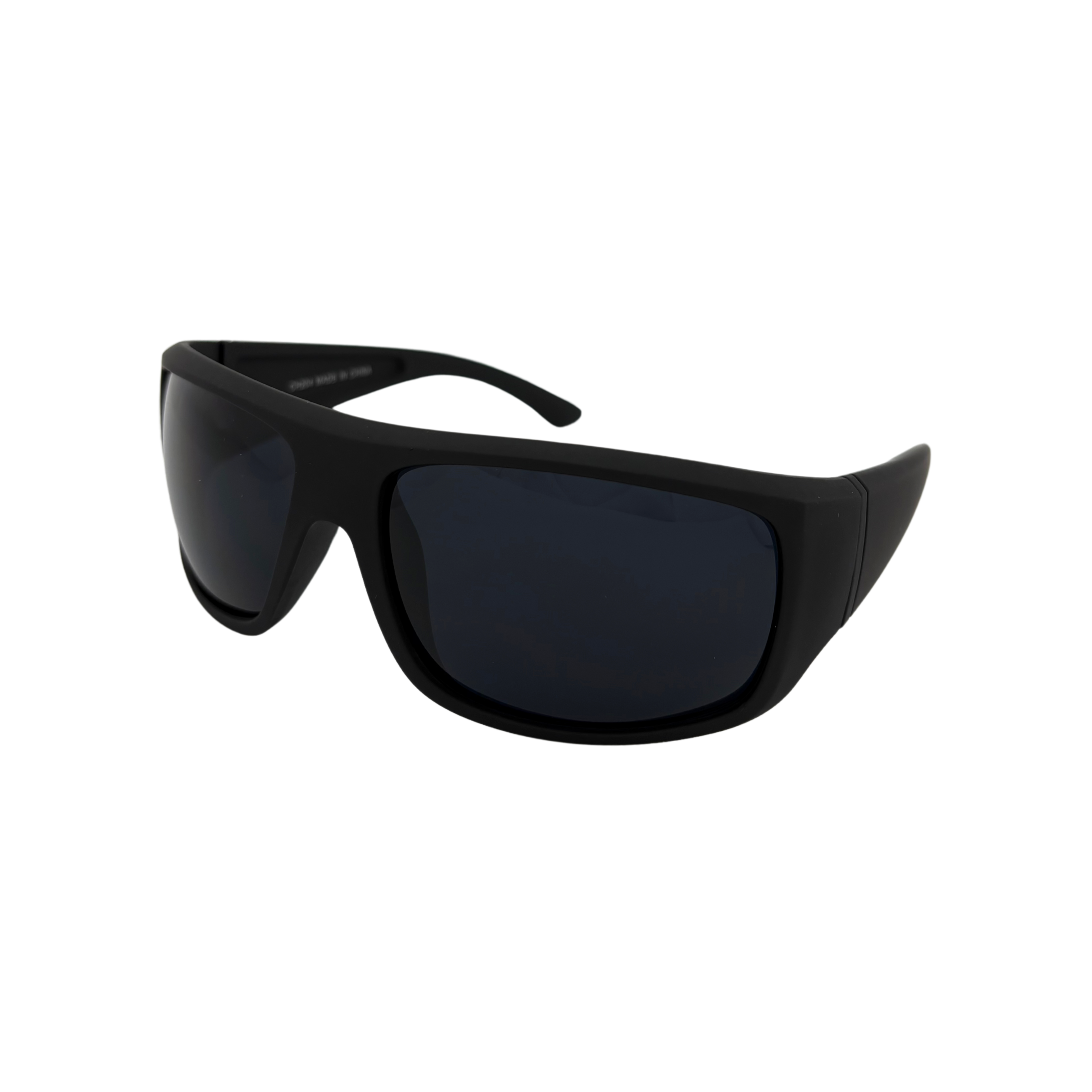 Sport sunglasses in matte and shiny black frames with smoke UV400 lenses, ideal for outdoor and active wear