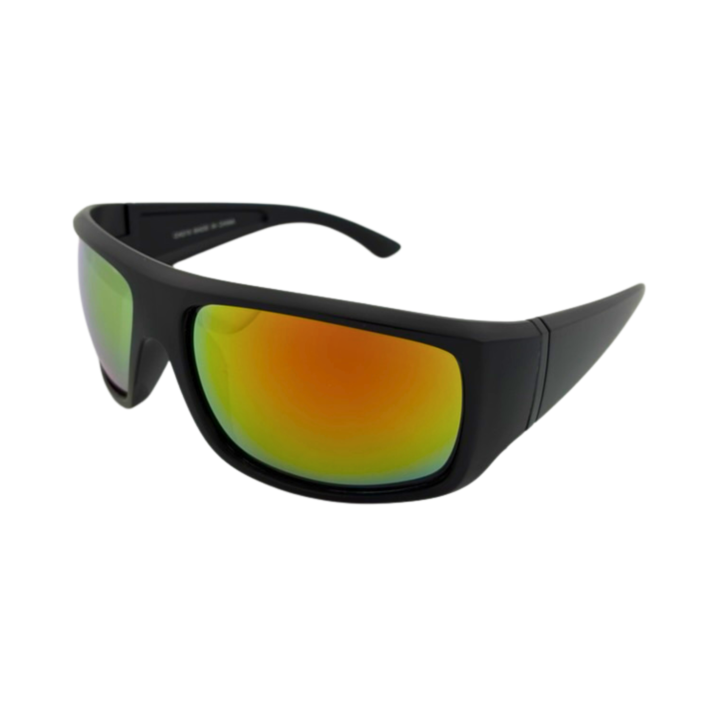 Matte black sport sunglasses with assorted revel lenses in a dozen-pack.