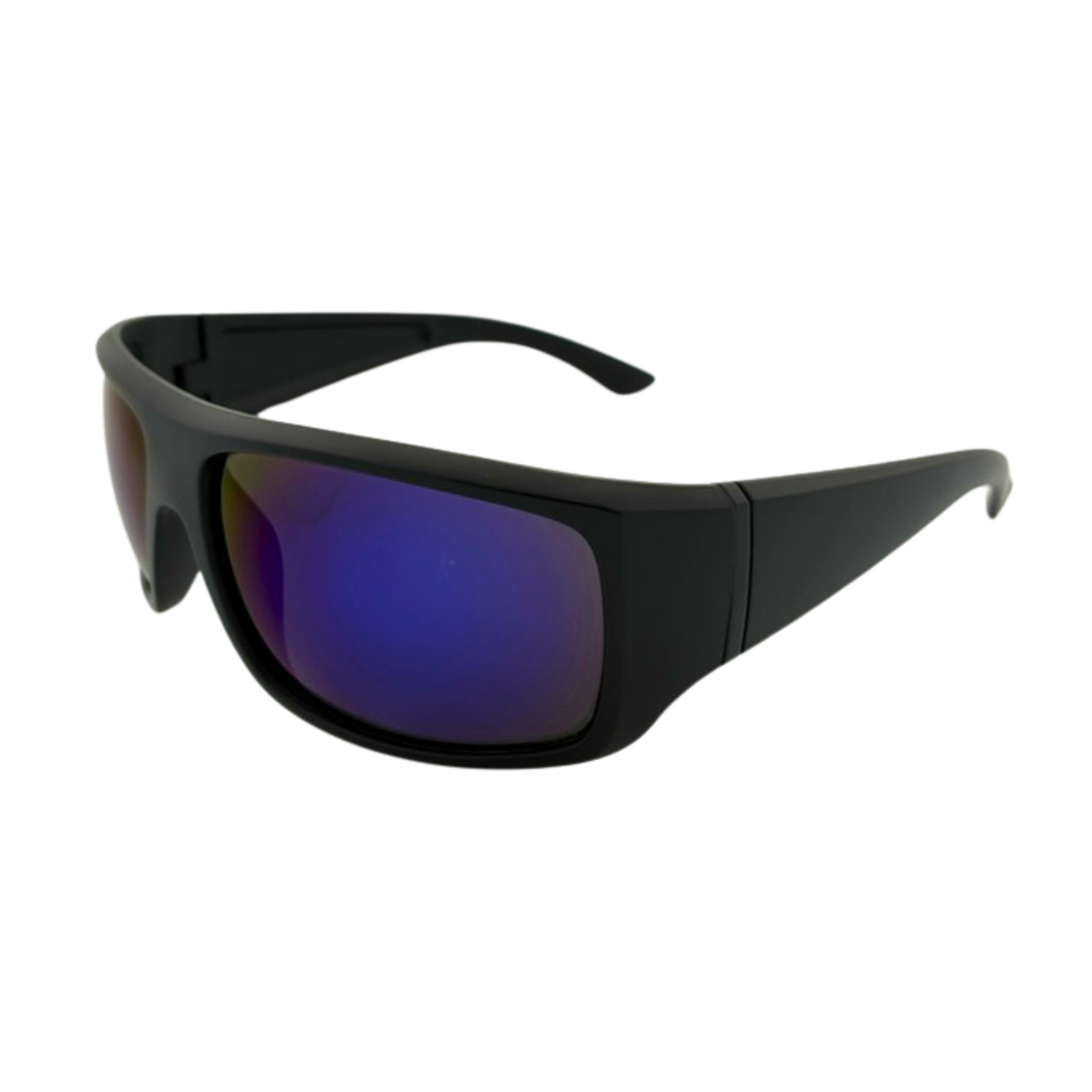 Matte black sport sunglasses with assorted revel lenses in a dozen-pack.