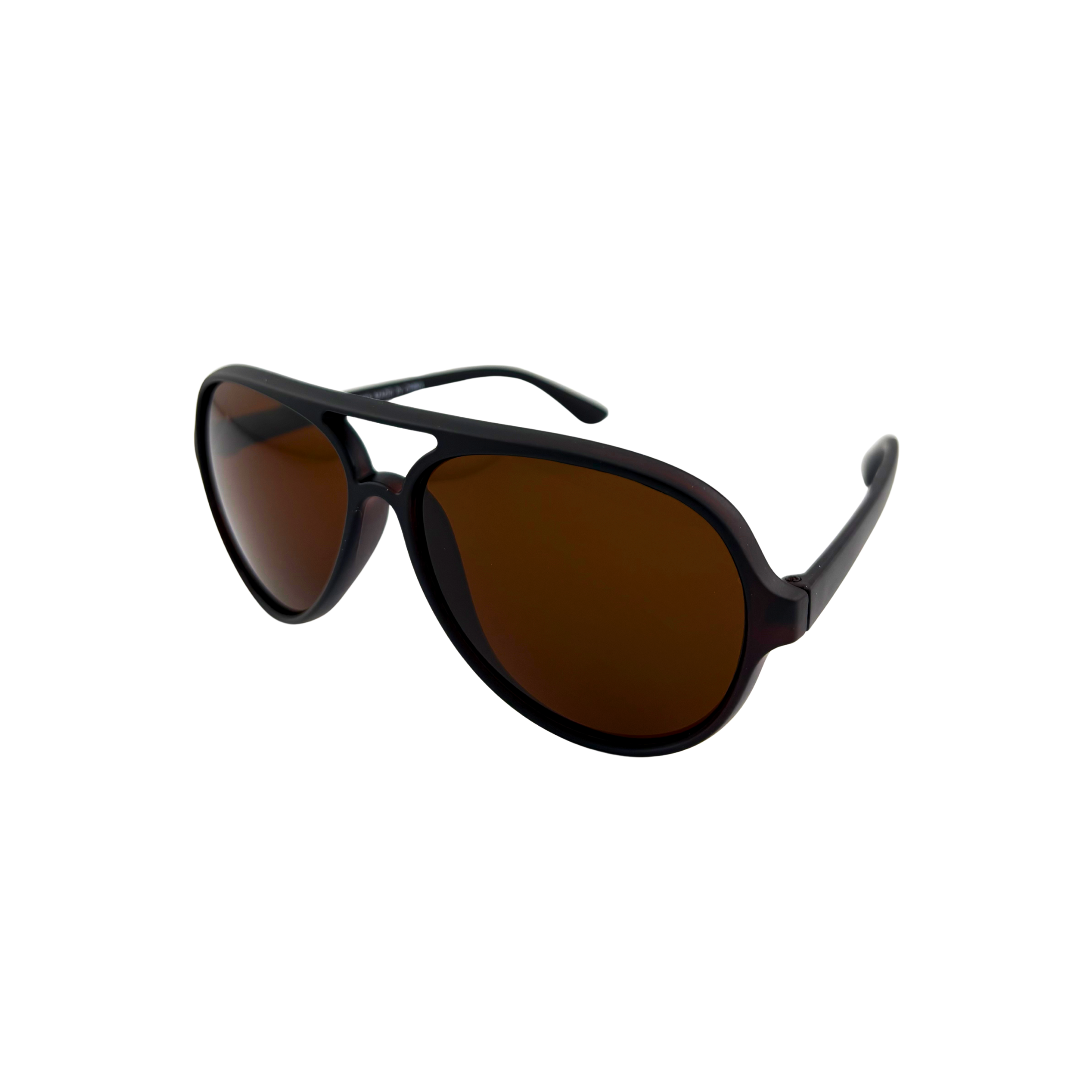 Black sunglasses with brown lenses on a white background