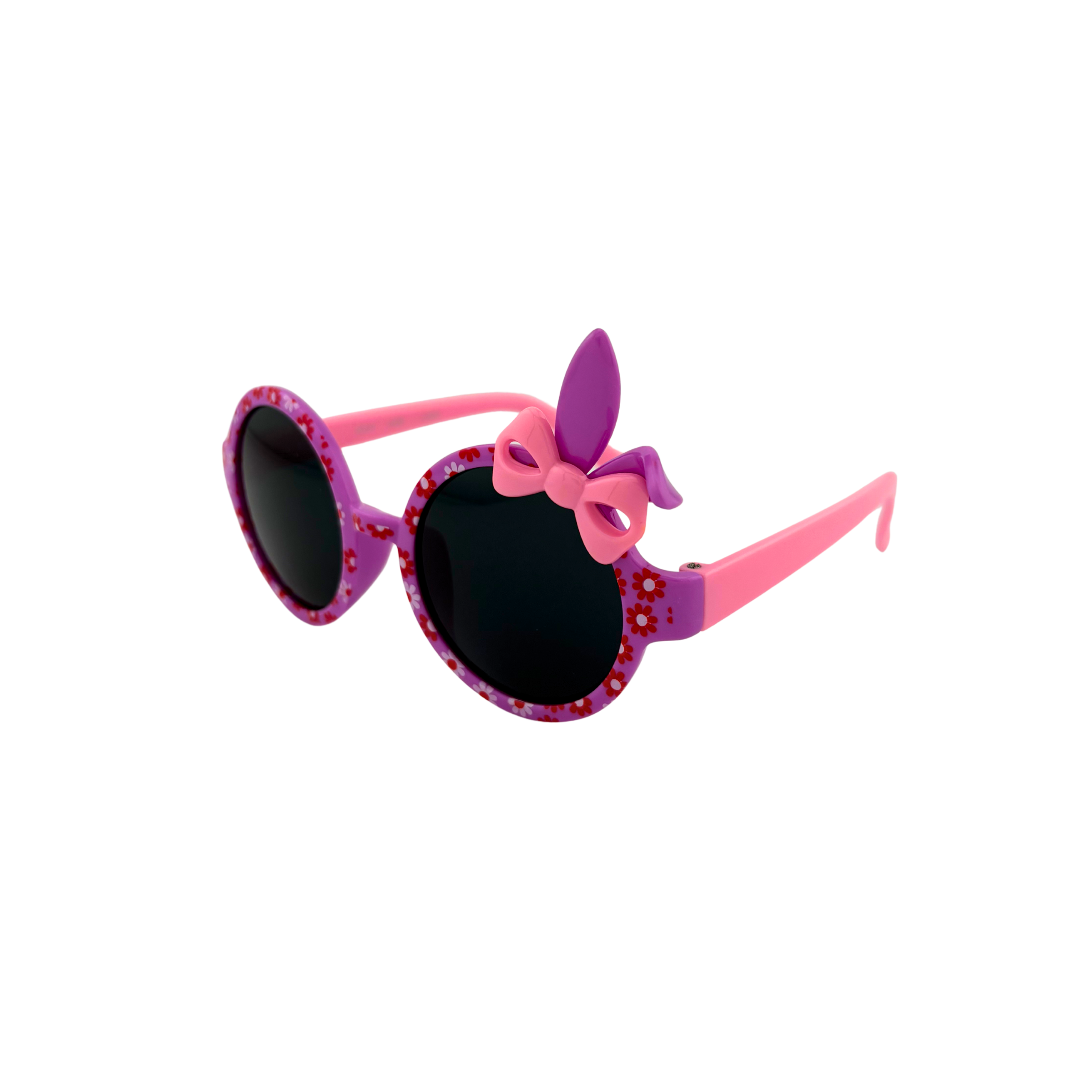 Pink sunglasses with a bow on a white background