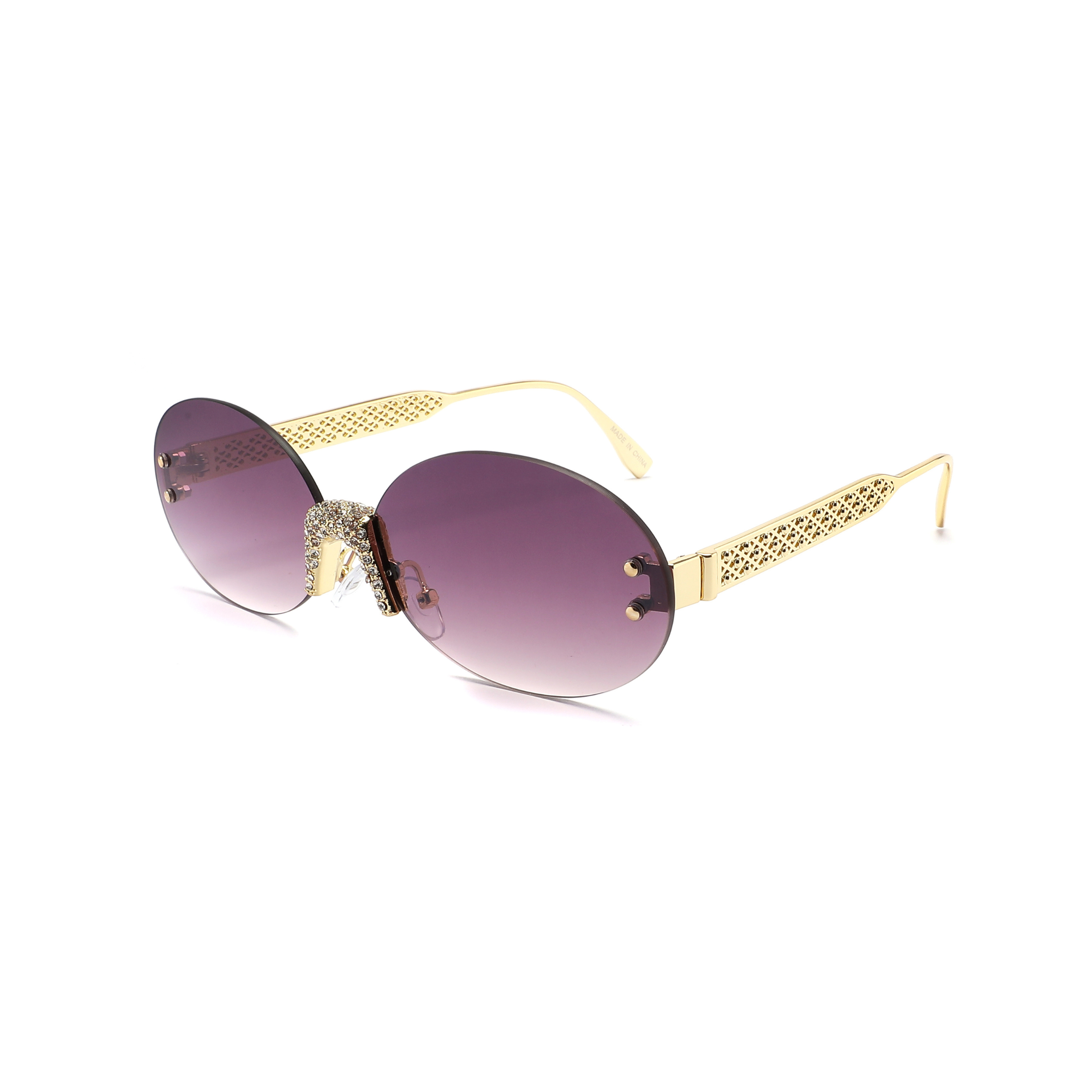 Women's oval sunglasses with colorful lens and rhinestones