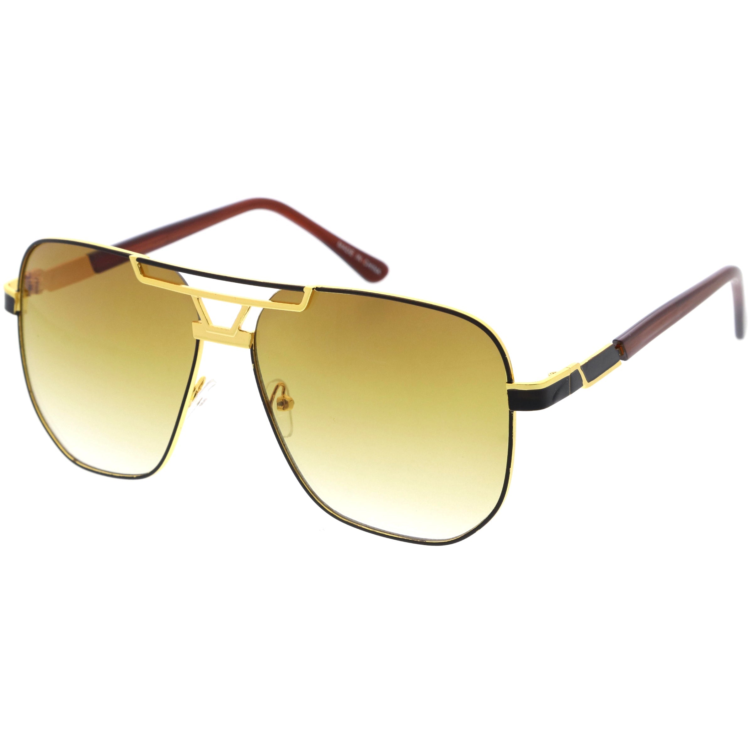 Stylish aviator sunglasses with metal frame and tinted lenses for a trendy, classic look.